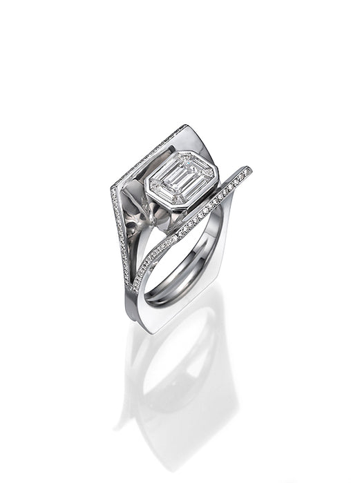 LOUISE solitaire Ring LAB Emerald cut Diamond. 14K gold ring. 3002ECO