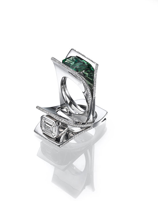 LOUISE solitaire Ring LAB Emerald cut Diamond. 14K gold ring. 3002ECO