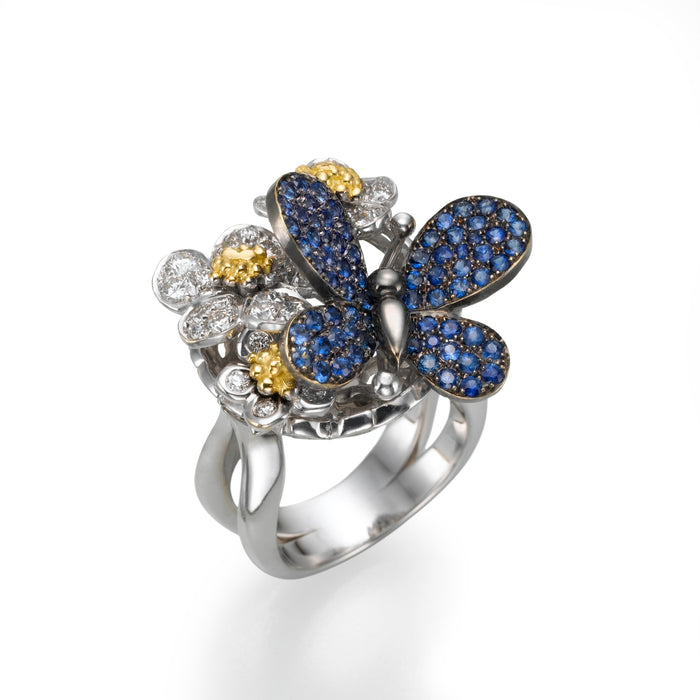Diampnd Ring. Diamonds and Sapphire. 18k gold. Papillon LP1447
