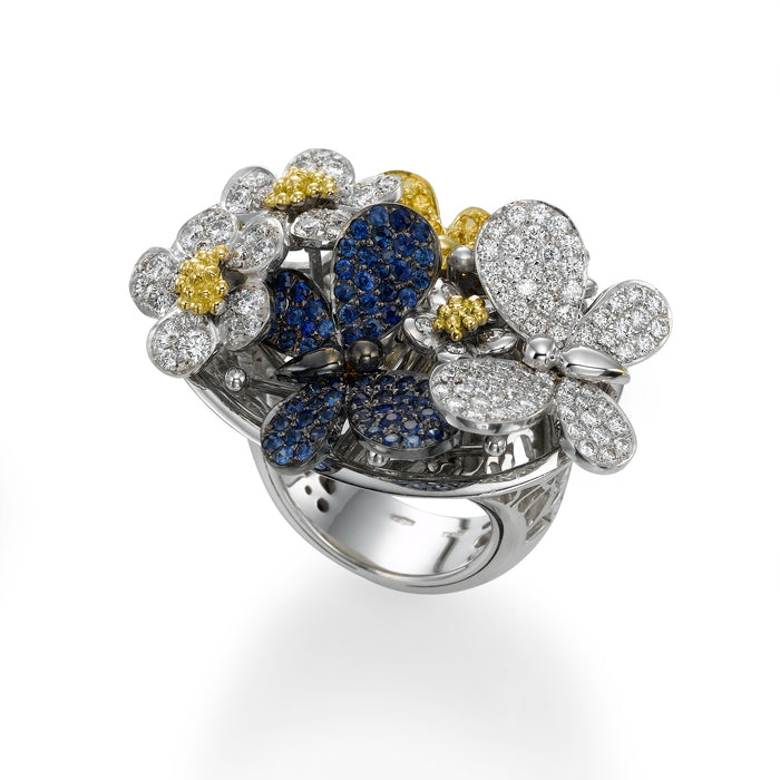 Diamonds Ring.  Diamonds, SapphireK gold.  Papillon , LP 1459