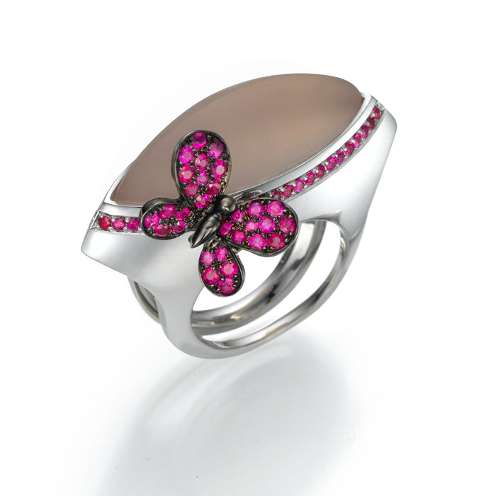 Rubies Ring, Ruby and Rose Quartz. Papillon. LP1481