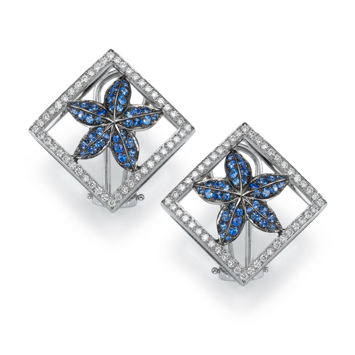 Diamonds Earrings, Diamonds and Sapphire.18k gold. Coral Reef.  LP 2750.