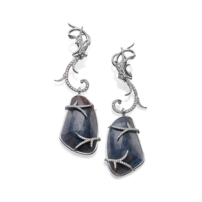 Hand made Diamond Drop Earrings with Briliants cut diamonds. 18K gold. 7023