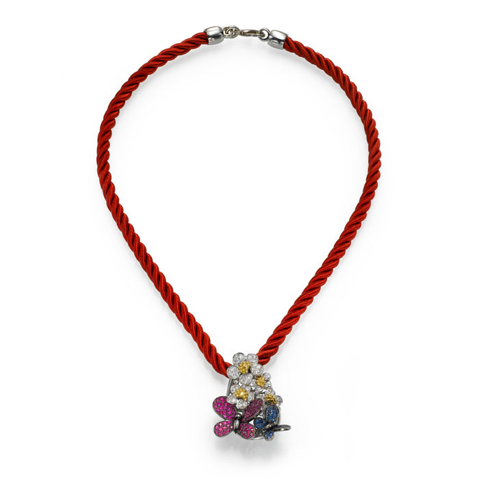 Diamonds Pendant.Diamonds, Rubies and Sapphire. 18k gold. Papillon. LP 3766