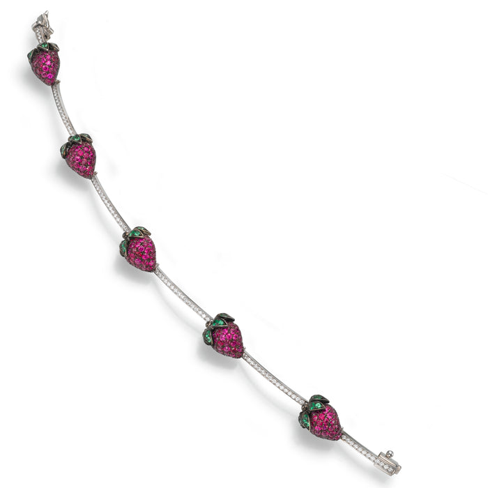 Diamonds Bracelet  Ruby Bracelet . 18K  white gold . strawberry.  LP 5085