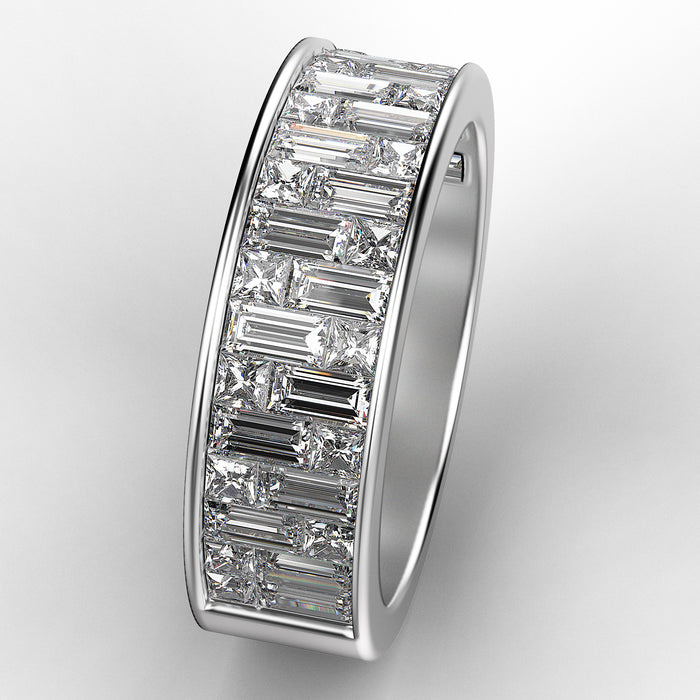 Baguettes Diamonds Wedding ring, bridal band. Baguettes&princess cut diamonds. 18k gold 8030