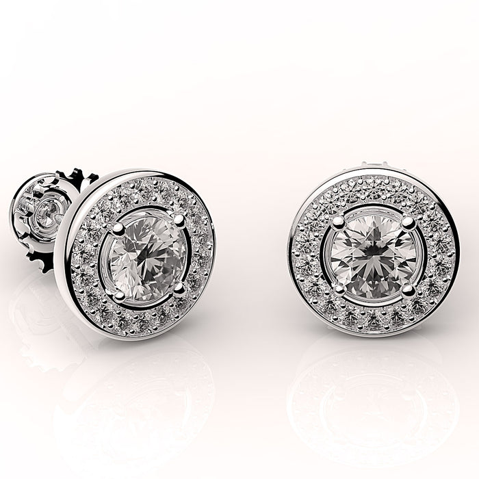 Halo diamonds  Earring with Round brilliants. diamonds studs. 18k gold. 4514