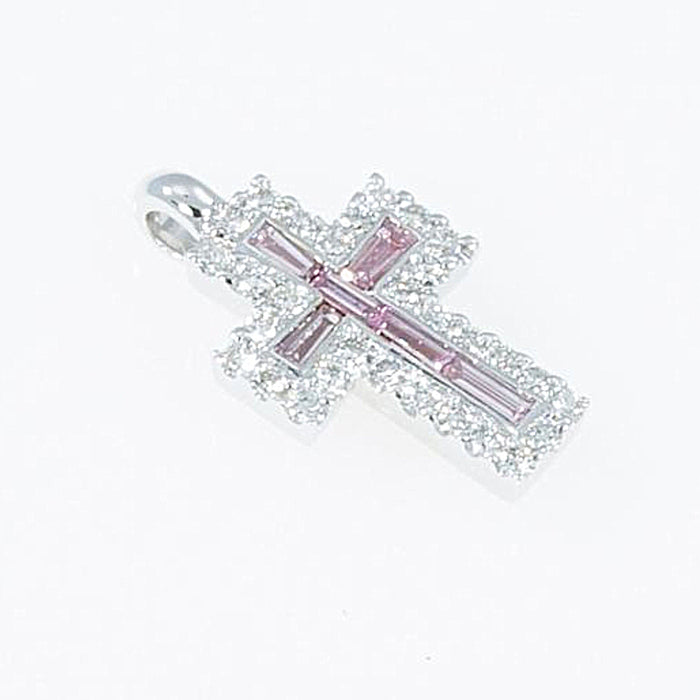 Cross Pendant with  Nano New Testament chip set with Fancy Pink Diamonds. 18K gold. 6056