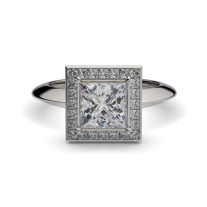 Solitaire  Ring 0.50ct  Princess cut Diamond with princess Halo. 18K gold. 9056