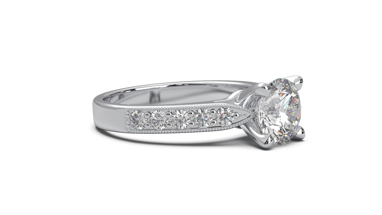 Solitaire Ring  0.75ct Round Diamond and brilliants Diamonds. 18K white gold. 9058